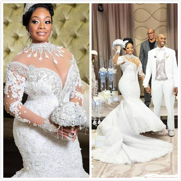luxurious mermaid lace 2020 arabic plus size wedding dresses beaded crystals high neck bridal dresses wedding gowns vestidos de novia, White
luxurious mermaid lace 2020 arabic plus size wedding dresses beaded crystals high neck bridal dresses wedding gowns vestidos de novia, White
