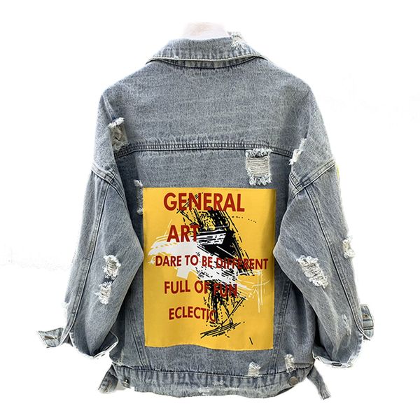 spring patch designs long sleeve denim jacket letter printed frayed big size holes jeans coat casual streetwear basic coat, Black;brown
spring patch designs long sleeve denim jacket letter printed frayed big size holes jeans coat casual streetwear basic coat, Black;brown