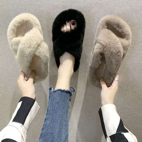 2019 new winter rabbit fur slippers korean version of outer wear chic cross plush slippers female flat word slippers women, Black
2019 new winter rabbit fur slippers korean version of outer wear chic cross plush slippers female flat word slippers women, Black