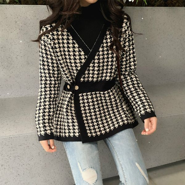 2020 spring autumn v neck single button elegant women sweater slim waist long sleeve plaid knitted cardigan out wear, White
2020 spring autumn v neck single button elegant women sweater slim waist long sleeve plaid knitted cardigan out wear, White