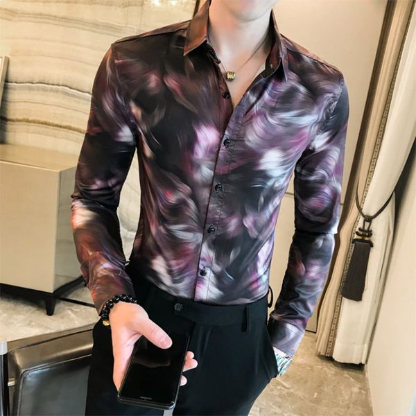 brand men shirts long sleeve slim fit print tuxedo shirt men night club singer stage costume casual social shirt man, White;black 
brand men shirts long sleeve slim fit print tuxedo shirt men night club singer stage costume casual social shirt man, White;black
