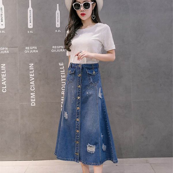 single breasted dual pocket skirt 2019 spring blue cotton dneim a-line ankle length skirt women high waist button casual skirts, Black
single breasted dual pocket skirt 2019 spring blue cotton dneim a-line ankle length skirt women high waist button casual skirts, Black