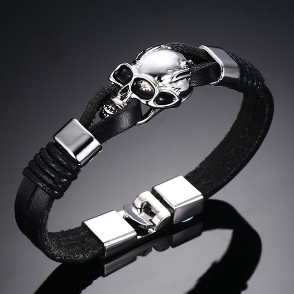 new punk rock mens black durable leather bracelets gothic skull cuff bangle skeleton charm pulseiras masculinas, Golden;silver
new punk rock mens black durable leather bracelets gothic skull cuff bangle skeleton charm pulseiras masculinas, Golden;silver