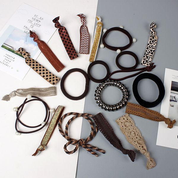 20 sets of rubber bands hair rope for girls pearl hair ring black coffee rope stamping lace head g0409
20 sets of rubber bands hair rope for girls pearl hair ring black coffee rope stamping lace head g0409