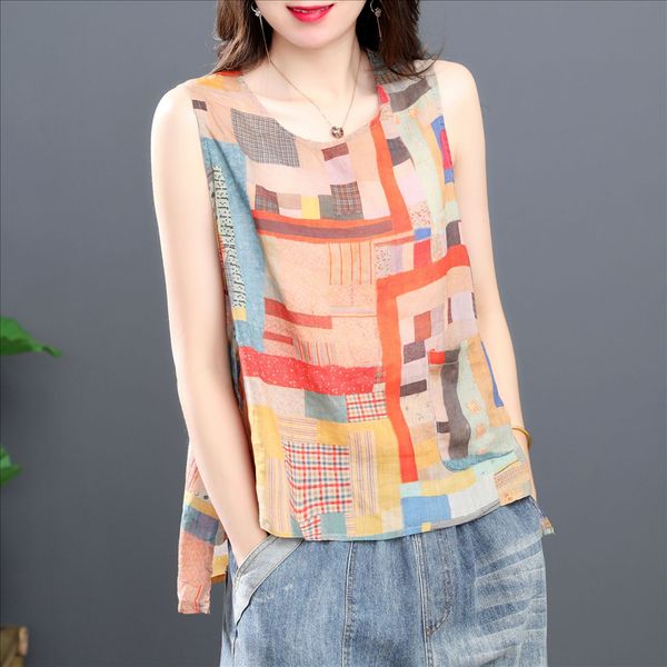 2020 cotton and linen sleeve clip t-shirt sleeve clip cotton and linen printed vest women's loose versatile artistic t-shirt women', White
2020 cotton and linen sleeve clip t-shirt sleeve clip cotton and linen printed vest women's loose versatile artistic t-shirt women', White
