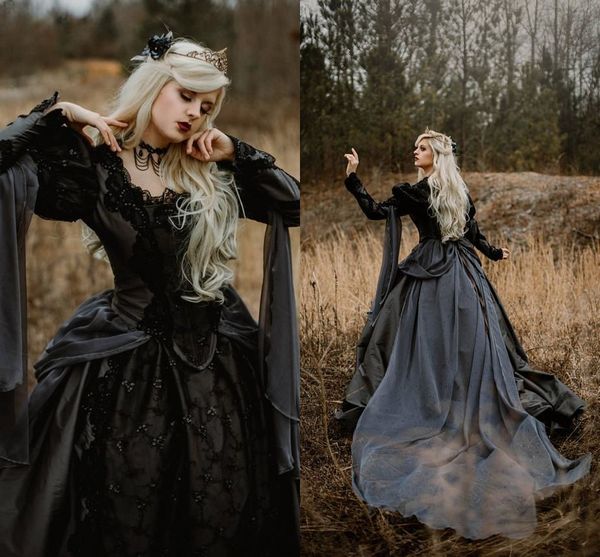 gothic sleeping beauty princess medieval black wedding dress long sleeve lace appliques victorian masquerade bridal gowns, White
gothic sleeping beauty princess medieval black wedding dress long sleeve lace appliques victorian masquerade bridal gowns, White