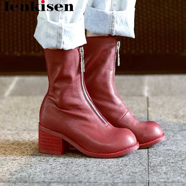 luxury cow leather plus size winter warmful boots front zipper design round toe square med heels mid-calf boots l20, Black
luxury cow leather plus size winter warmful boots front zipper design round toe square med heels mid-calf boots l20, Black
