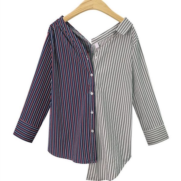 2019 women cotton blouses long sleeve turn down collar casual irregular patchwork striped shirts plus size 5xl, White
2019 women cotton blouses long sleeve turn down collar casual irregular patchwork striped shirts plus size 5xl, White