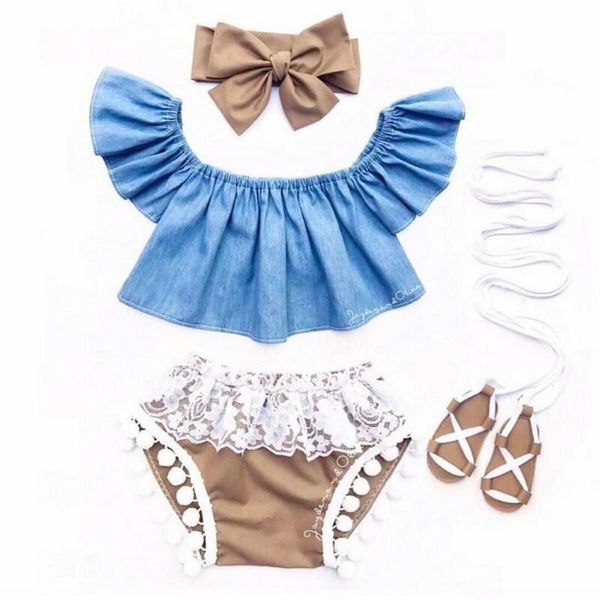 toddler kids baby girls clothes 3pcs outfits denim t-shirt +lace shorts, White
toddler kids baby girls clothes 3pcs outfits denim t-shirt +lace shorts, White
