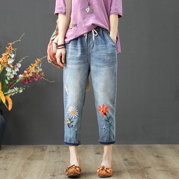 mom jeans summer embroidery high waist boyfriend jeans for women hole ripped casual plus size denim harem pants c6279, Blue
mom jeans summer embroidery high waist boyfriend jeans for women hole ripped casual plus size denim harem pants c6279, Blue