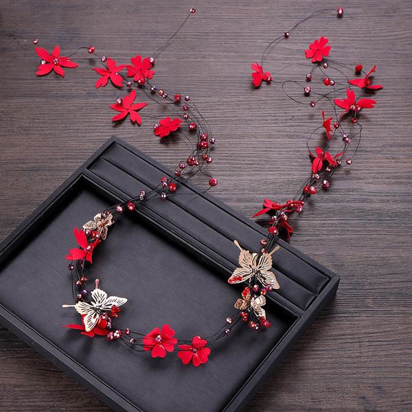 red butterfly flower long tassel bride hair band crystal beads headband tiara crown headpice hair jewelry wedding accessories bh, Golden;white 
red butterfly flower long tassel bride hair band crystal beads headband tiara crown headpice hair jewelry wedding accessories bh, Golden;white
