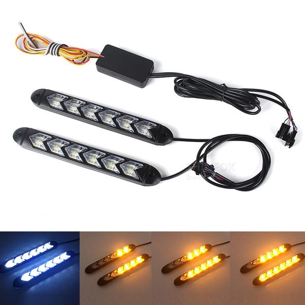 2pcs white yellow switchback flexible flowing led drl daytime running light waterproof runs led daylight turn signal head light