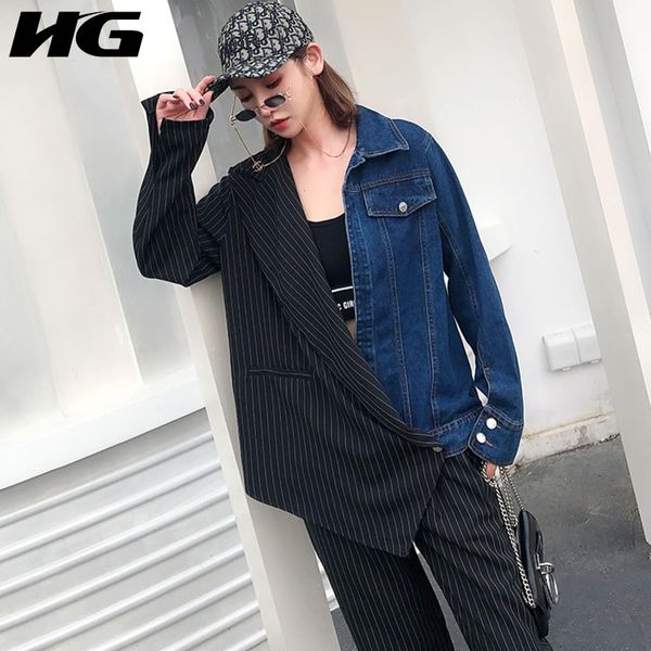 hg irregular stripe suit stitching jean jacket loose leisure long sleeve coat women fashion streetwear trend autumn zyq1635, Black;brown
hg irregular stripe suit stitching jean jacket loose leisure long sleeve coat women fashion streetwear trend autumn zyq1635, Black;brown