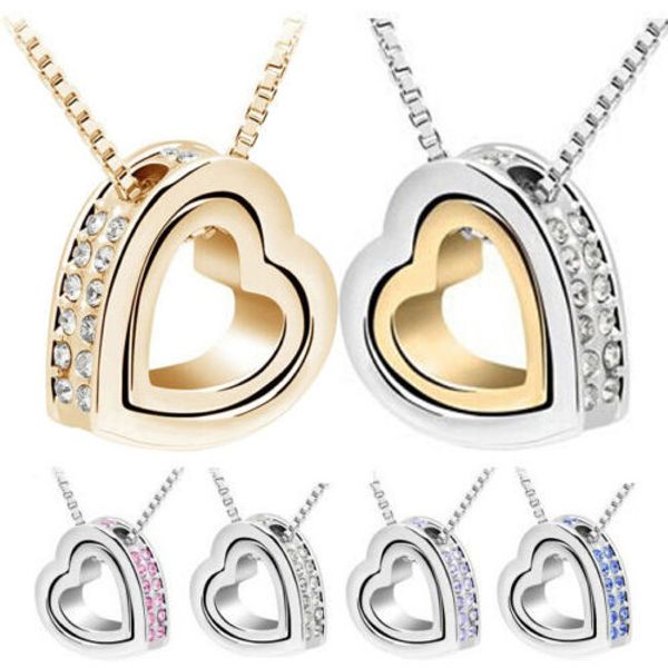 qcooljly gold color heart in heart shaped austrian crystal pendant necklace fashion jewelry for women party gift, Silver
qcooljly gold color heart in heart shaped austrian crystal pendant necklace fashion jewelry for women party gift, Silver