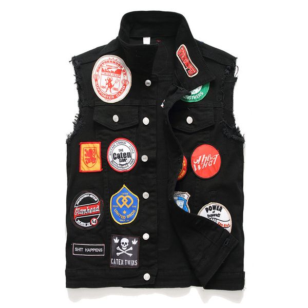 moto bike sleeveless men jacket cool denim vest men badge patches painted black hip hop slim patchwork jeans vest yt50243, Black;white
moto bike sleeveless men jacket cool denim vest men badge patches painted black hip hop slim patchwork jeans vest yt50243, Black;white