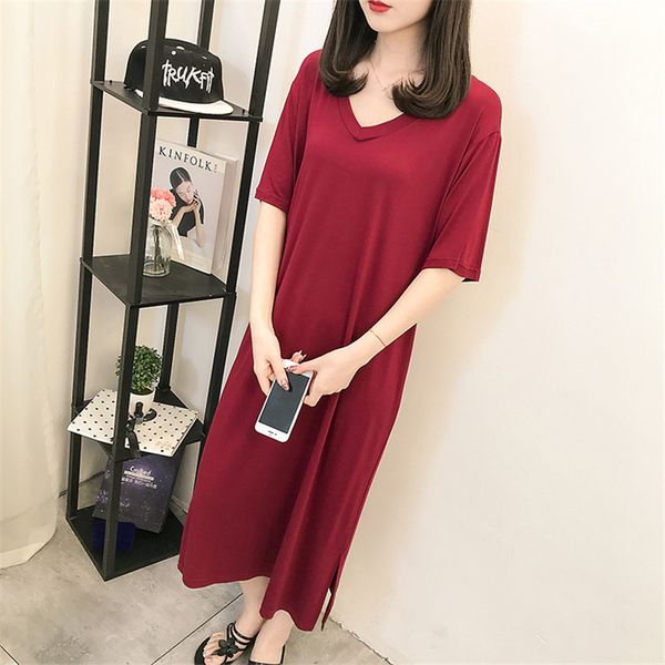 women's sleepwear summer nightdress 2021 fashion lazy wind short sleeve long dress plus size elegant nightgown home service, Black;red
women's sleepwear summer nightdress 2021 fashion lazy wind short sleeve long dress plus size elegant nightgown home service, Black;red