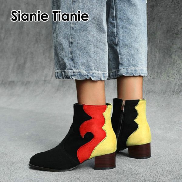 sianie tianie 2019 winter autumn contrast color square chunky heels woman shoes yellow green red patchwork ankle boots, Black
sianie tianie 2019 winter autumn contrast color square chunky heels woman shoes yellow green red patchwork ankle boots, Black
