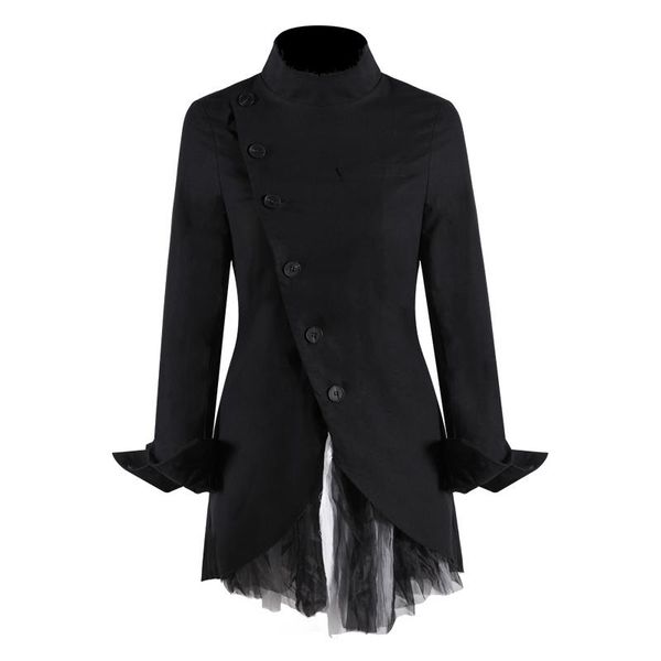 coat inclined button women jacket mesh spliced irregular coats long black coat jackets spring em190, White;black 
coat inclined button women jacket mesh spliced irregular coats long black coat jackets spring em190, White;black