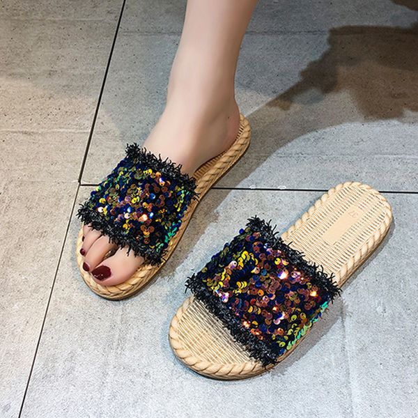 web celebrity slippers woman fire 2020 sequins sandals joker character beach out antiskid fairy wind in summer, Black
web celebrity slippers woman fire 2020 sequins sandals joker character beach out antiskid fairy wind in summer, Black