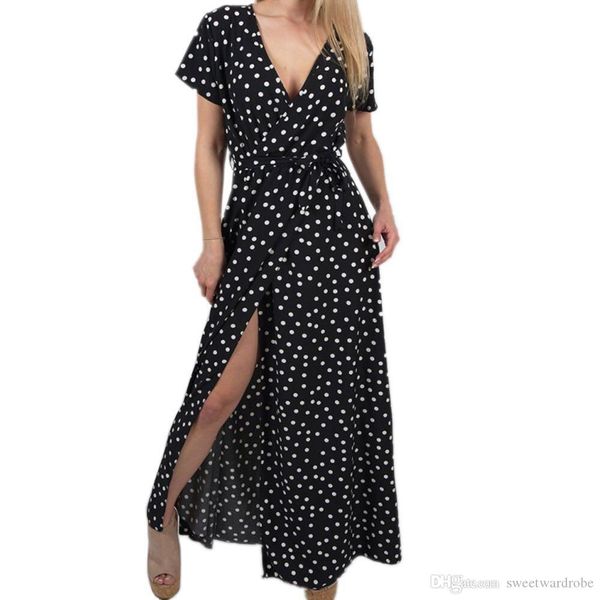 2019 short sleeve women cacual dress holiday polka dot maxi v-neck long shirt dress high split retro fashion dress black, Black;gray
2019 short sleeve women cacual dress holiday polka dot maxi v-neck long shirt dress high split retro fashion dress black, Black;gray