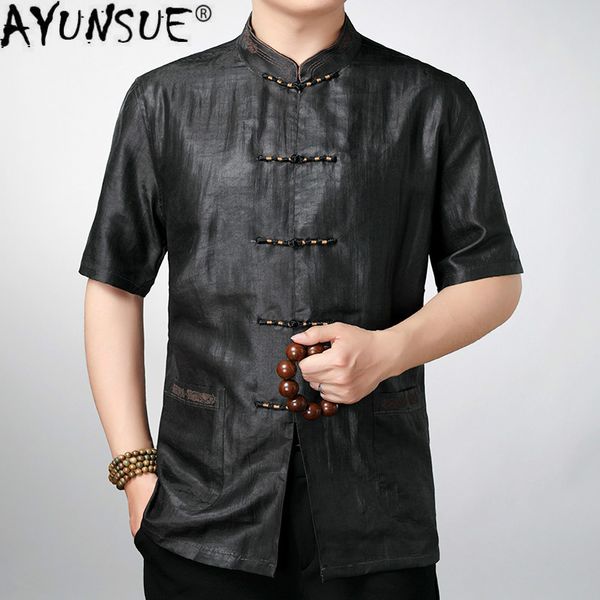 ayunsue men's shirt 2020 summer 100% silk shirt plus size clothing chinese style vintage clothes oversized shirts for men 8010, White;black
ayunsue men's shirt 2020 summer 100% silk shirt plus size clothing chinese style vintage clothes oversized shirts for men 8010, White;black