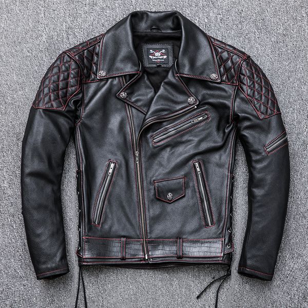 punk style motorcycle leather jacket men turn down collar rivet red line moto biker jacket men's slim fit rider cow leather coat, Black
punk style motorcycle leather jacket men turn down collar rivet red line moto biker jacket men's slim fit rider cow leather coat, Black