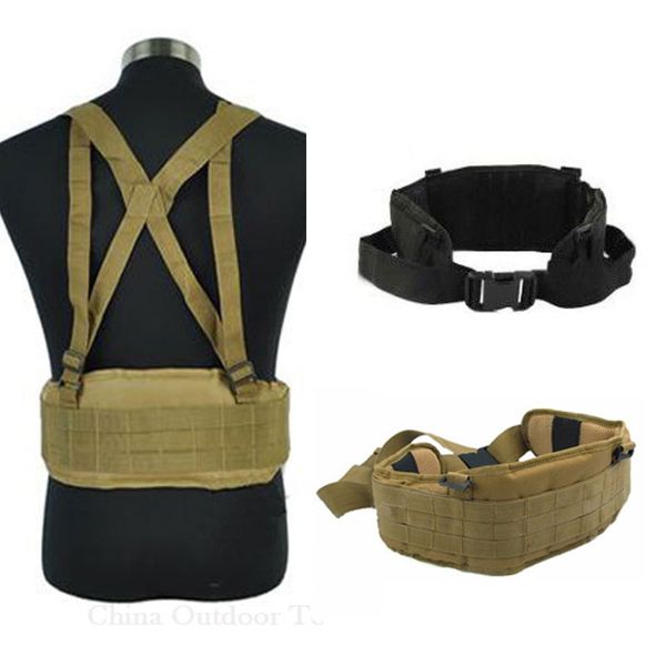 tactical waist padded belt with h-shaped suspender for sport, Camo;black
