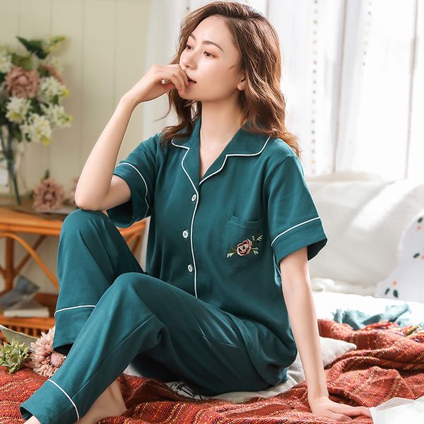 women summer 100% cotton pajama suit short sleeve long pants simple soild loose home suit plus size pajamas set xl xxl xxxl, Black;red
women summer 100% cotton pajama suit short sleeve long pants simple soild loose home suit plus size pajamas set xl xxl xxxl, Black;red