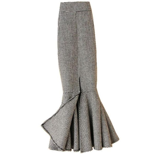 lady autumn winter woolen plaid fishtail trumpet skirts female vintage elegant office work ruffles slim hip long mermaid skirts, Black
lady autumn winter woolen plaid fishtail trumpet skirts female vintage elegant office work ruffles slim hip long mermaid skirts, Black
