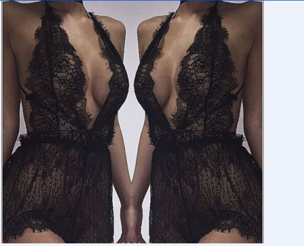 women´s mesh lace strappy sleepwear halter bodysuit v-neck erotic babydoll lingerie, Red;black
women´s mesh lace strappy sleepwear halter bodysuit v-neck erotic babydoll lingerie, Red;black