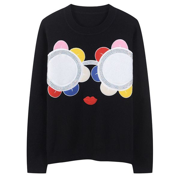 women's sweaters women sweater slim fit drilling flower knitted pullovers contrast color long sleeve glasses pattern jumper autumn wint, White;black
women's sweaters women sweater slim fit drilling flower knitted pullovers contrast color long sleeve glasses pattern jumper autumn wint, White;black