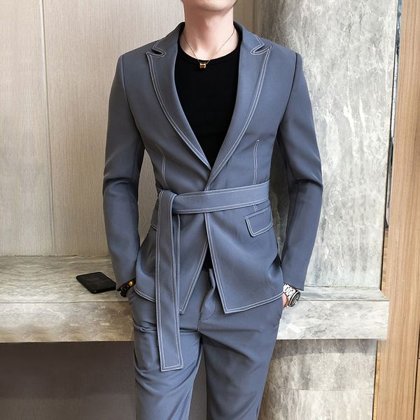 fashion men's slim fit with belt one button blazers jacket suit pants 2 pieces set suits gray black white smart casual a22, White;black
fashion men's slim fit with belt one button blazers jacket suit pants 2 pieces set suits gray black white smart casual a22, White;black