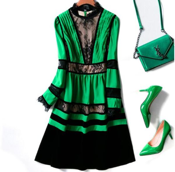 european and american spring and summer runway temperament velvet+chiffon lace waist pleated long-sleeved dress, Black
european and american spring and summer runway temperament velvet+chiffon lace waist pleated long-sleeved dress, Black