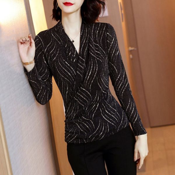 autumn long-sleeved women's shirts fashion cross v-neck striped blouses elegant office ladies gold mesh slim new, White
autumn long-sleeved women's shirts fashion cross v-neck striped blouses elegant office ladies gold mesh slim new, White