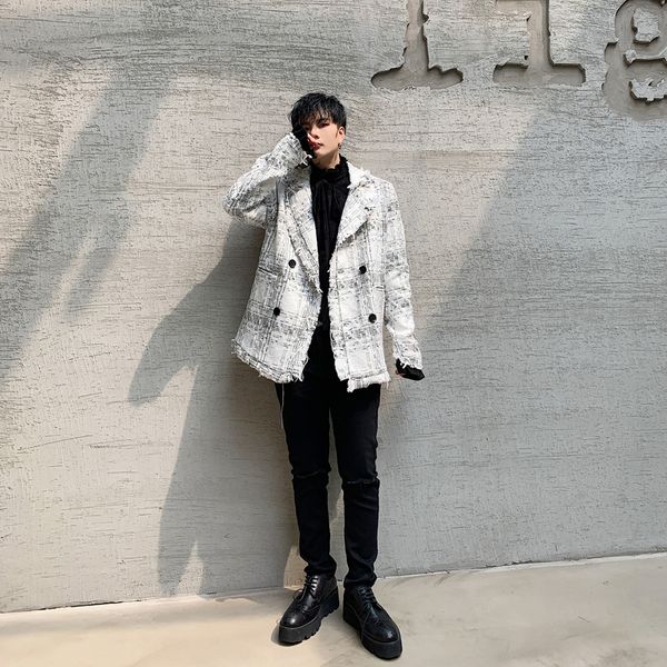 men outerwear vintage double breasted weave tassel casual plaid suit coat blazer male women streetwear fashion suits jacket, White;black
men outerwear vintage double breasted weave tassel casual plaid suit coat blazer male women streetwear fashion suits jacket, White;black