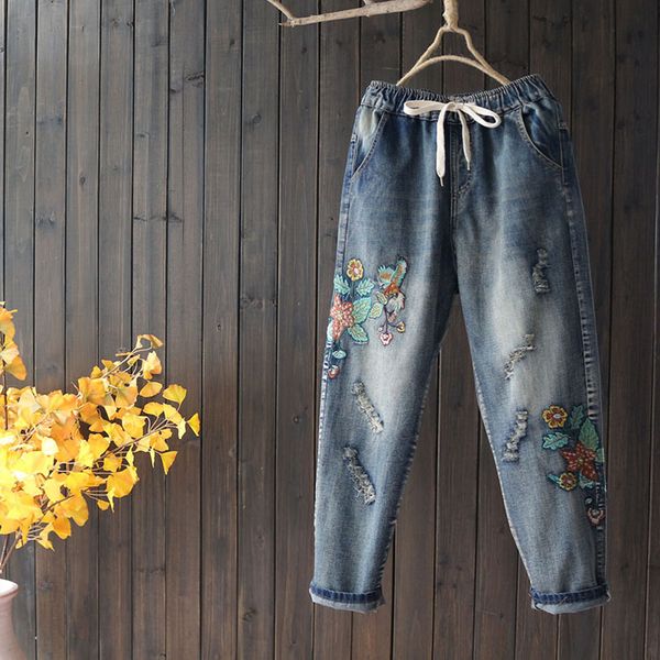 5657 new autumn women jeans japan style casual loose hole embroidery high waist straight jeans, Blue
5657 new autumn women jeans japan style casual loose hole embroidery high waist straight jeans, Blue
