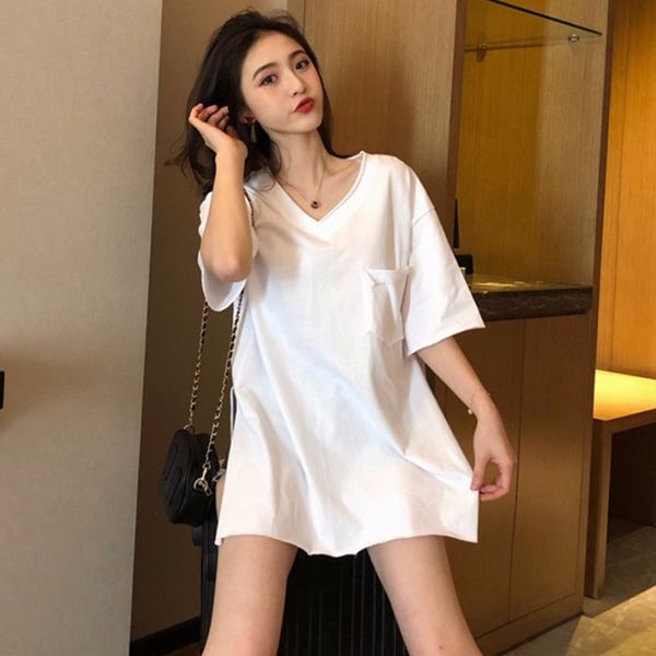 loose v-neck solid color t- female 2020 split short sleeve all-match slim base t- shirt shirt fashion, White
loose v-neck solid color t- female 2020 split short sleeve all-match slim base t- shirt shirt fashion, White