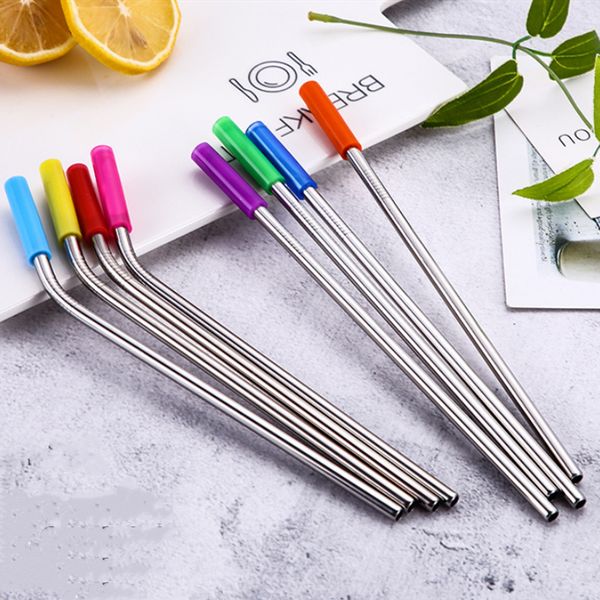 

new 6pcs/ set of 215mm straws portable silica gel head cover stainless steel straws neoprene travel drinking strawt2i5151