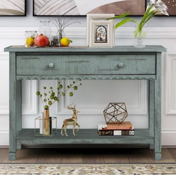 modern farmhouse console table with one drawer and bottom shelf wavy edge sofa table antique navy
modern farmhouse console table with one drawer and bottom shelf wavy edge sofa table antique navy