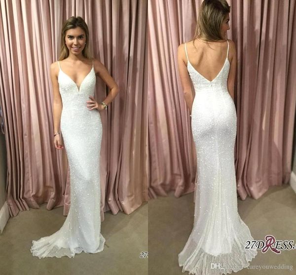 sequins spaghetti straps white ivory mermaid prom dresses deep v neck backless sweep train formal evening party gowns custom, Black
sequins spaghetti straps white ivory mermaid prom dresses deep v neck backless sweep train formal evening party gowns custom, Black