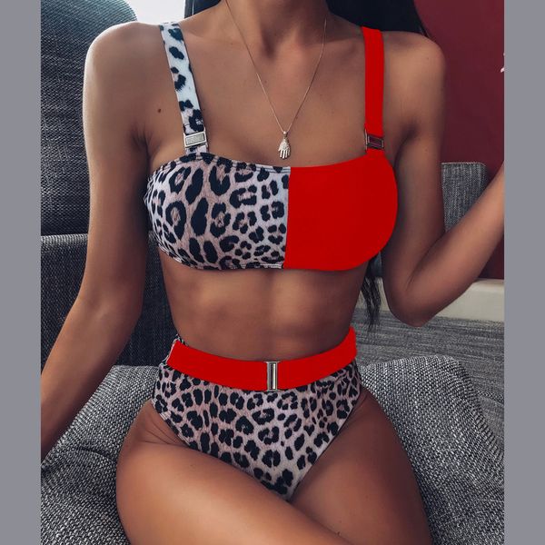 black white red swimsuit women bikini high waist leopard stitching bikin 2020 ladies swimwear split female bikini set, White;black
black white red swimsuit women bikini high waist leopard stitching bikin 2020 ladies swimwear split female bikini set, White;black