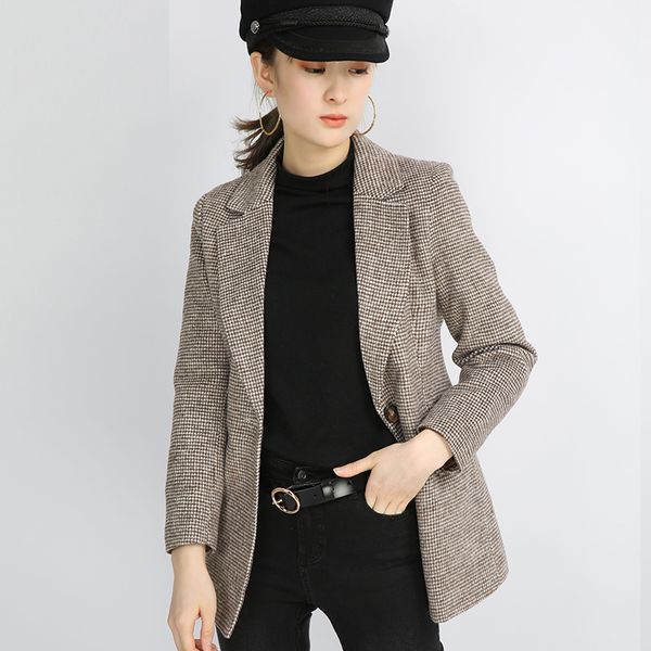 fashion one-button plaid blazer women's long-sleeved slim blazer women's casual fall 2019, White;black
fashion one-button plaid blazer women's long-sleeved slim blazer women's casual fall 2019, White;black