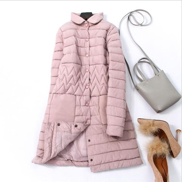 women solid color quilted winter cotton padded clothes pockets single-breasted designs stand collar long plus size parkas, Black
women solid color quilted winter cotton padded clothes pockets single-breasted designs stand collar long plus size parkas, Black