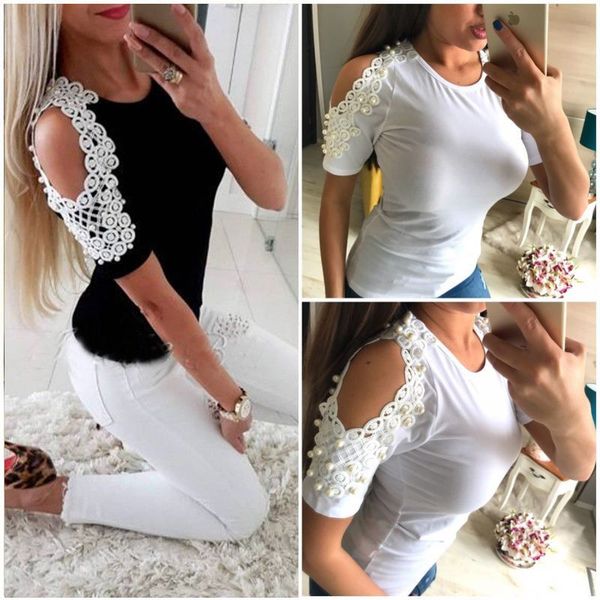 t-shirts women short sleeve o-neck shoulder hole beaded beads casual cotton loose shirt, White
t-shirts women short sleeve o-neck shoulder hole beaded beads casual cotton loose shirt, White