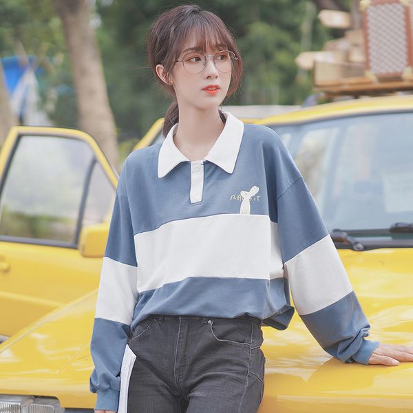 autumn and winter girl college wind blue and white striped lapel women's loose wild letter hoodie sweatshirt streetwear, Black
autumn and winter girl college wind blue and white striped lapel women's loose wild letter hoodie sweatshirt streetwear, Black