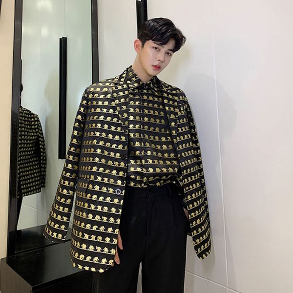 men vintage elephant pattern loose casual blazer suit jacket male streetwear hip hop blazer coat outerwear stage costumes, White;black
men vintage elephant pattern loose casual blazer suit jacket male streetwear hip hop blazer coat outerwear stage costumes, White;black