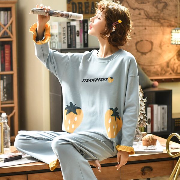 strawberry print women spring pajamas set long sleeve long pants 2pcs loose homewear sweet cotton ladies pullover sleepwear s125, Black;red
strawberry print women spring pajamas set long sleeve long pants 2pcs loose homewear sweet cotton ladies pullover sleepwear s125, Black;red