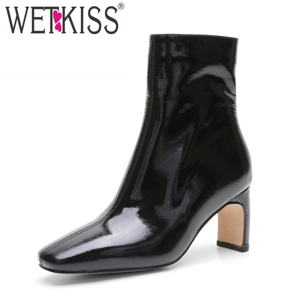 wetkiss high heels women ankle boots square toe zip footwear patent leather female boots fashion shoes woman 2019 spring new, Black
wetkiss high heels women ankle boots square toe zip footwear patent leather female boots fashion shoes woman 2019 spring new, Black