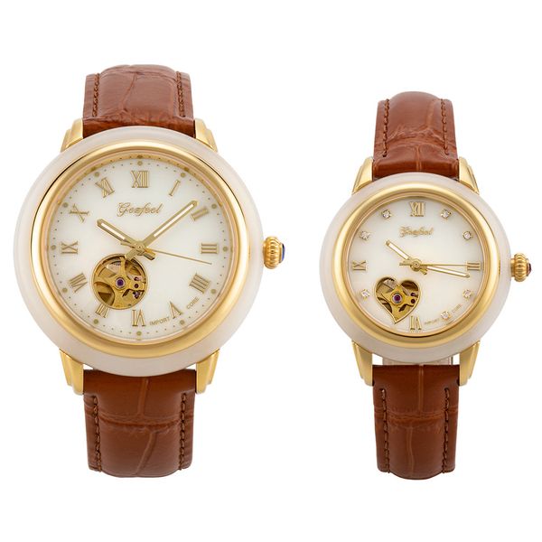 

2019 new couple watch jade woman watches business men and women watch hollow mechanical jade personality trend ms clock, Slivery;brown
