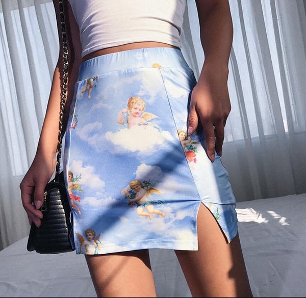 2019 spring new angel print double slit slim bag hip skirt, Black
2019 spring new angel print double slit slim bag hip skirt, Black